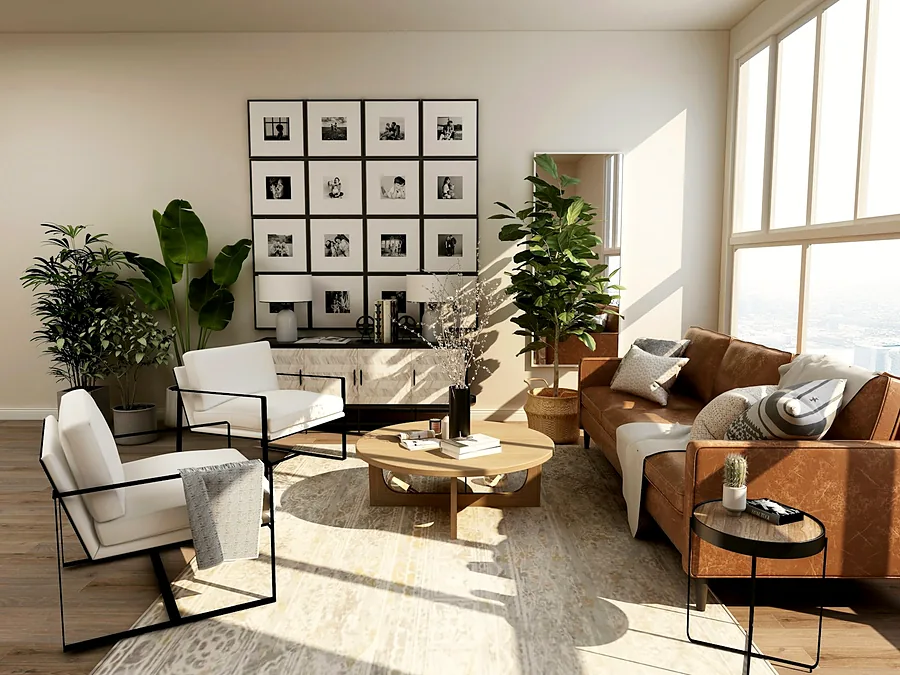 Aurae Sandton lounge with warm neutral furniture and natural light